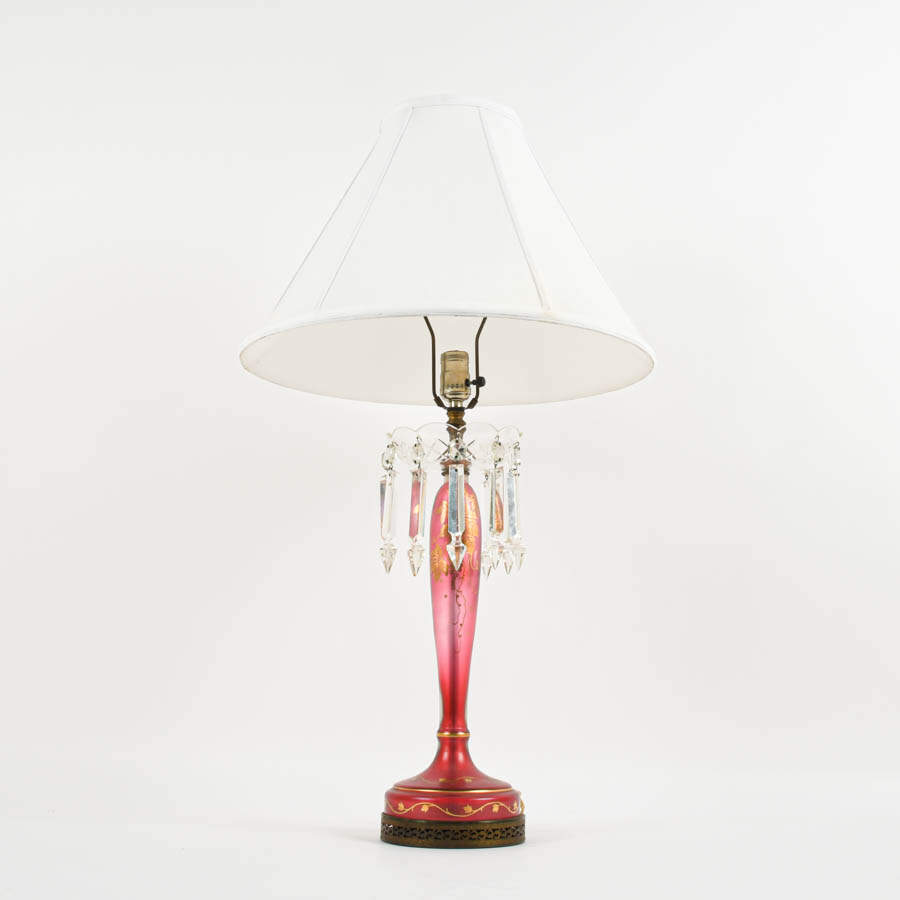 Cranberry Art Glass Lamp with Crystal Bobeche-2