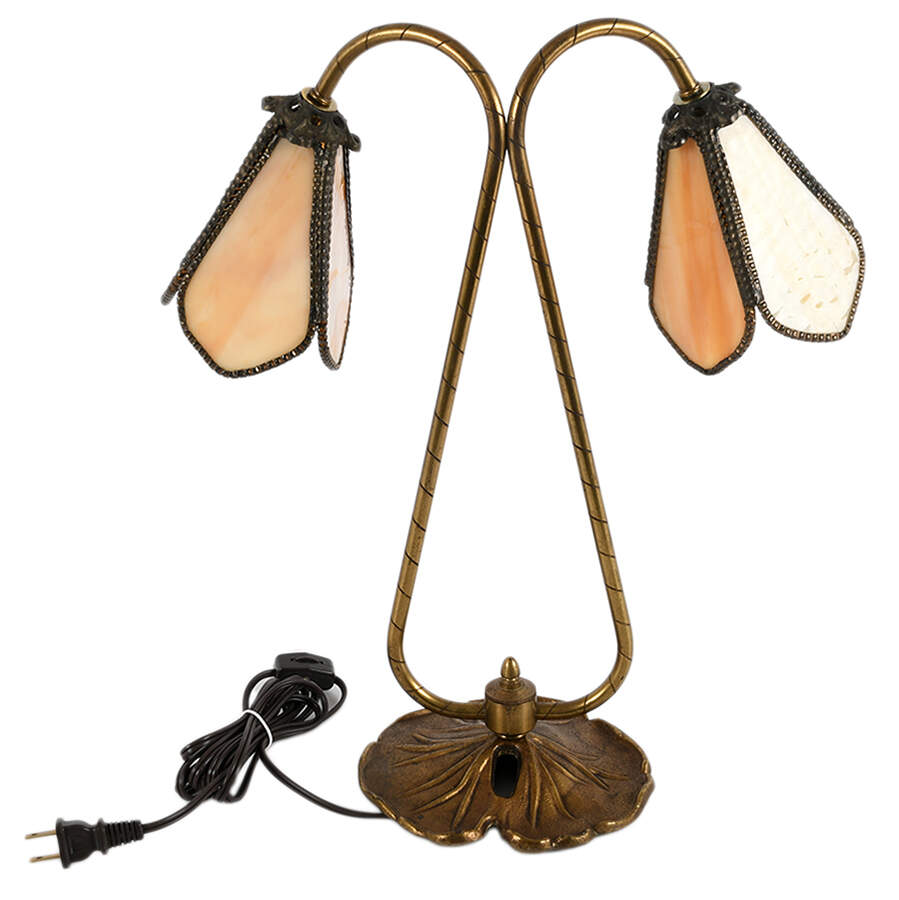 Brass Lily Pad and Stained-Glass Table Lamp-2