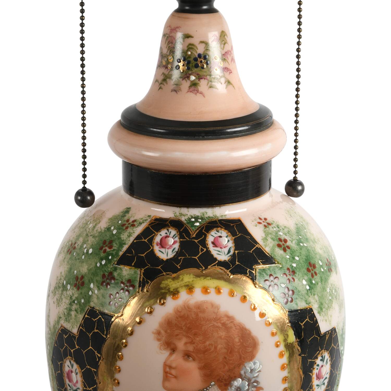 Cased Glass Hand-Painted Woman's Portrait Table Lamp-3