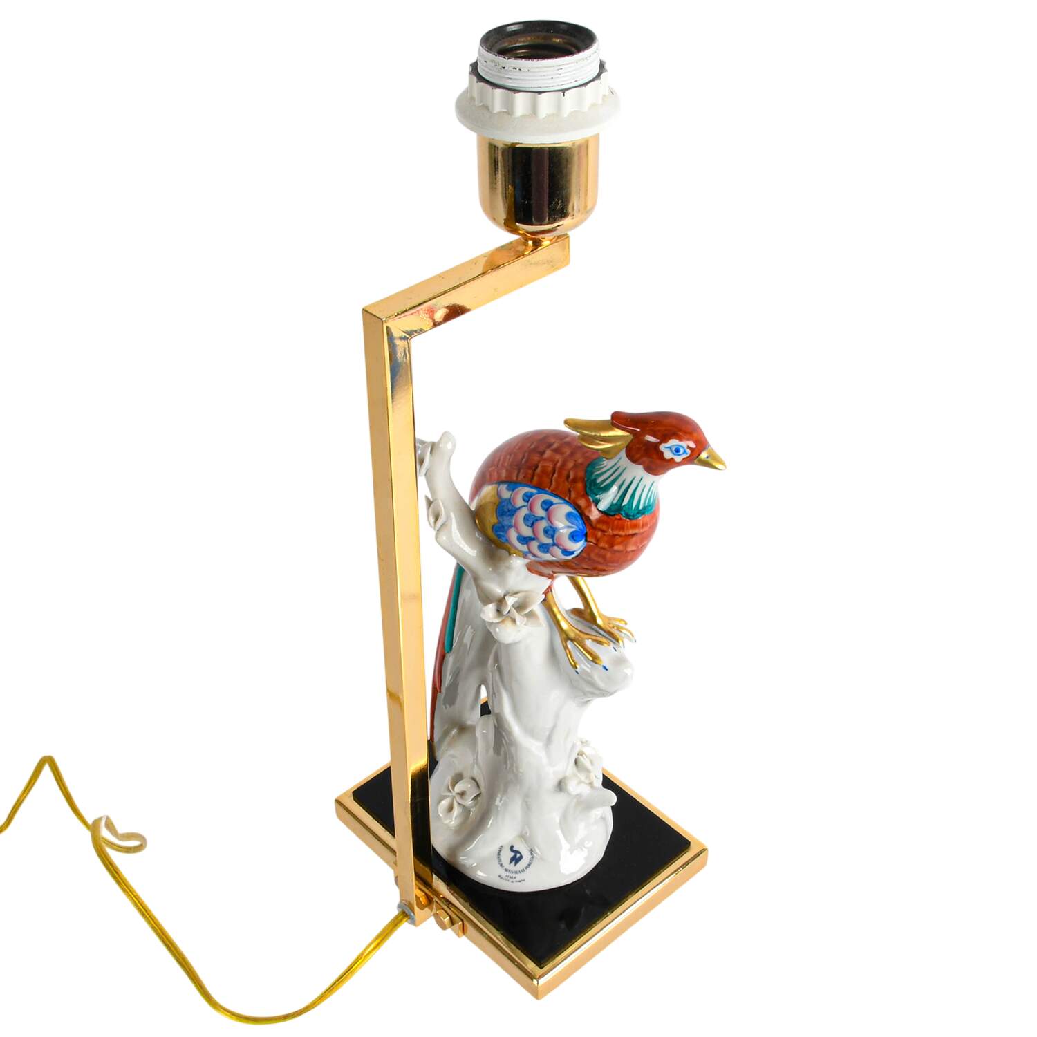 Italian Manifattura Figural Porcelain Peacock Table Lamp-5