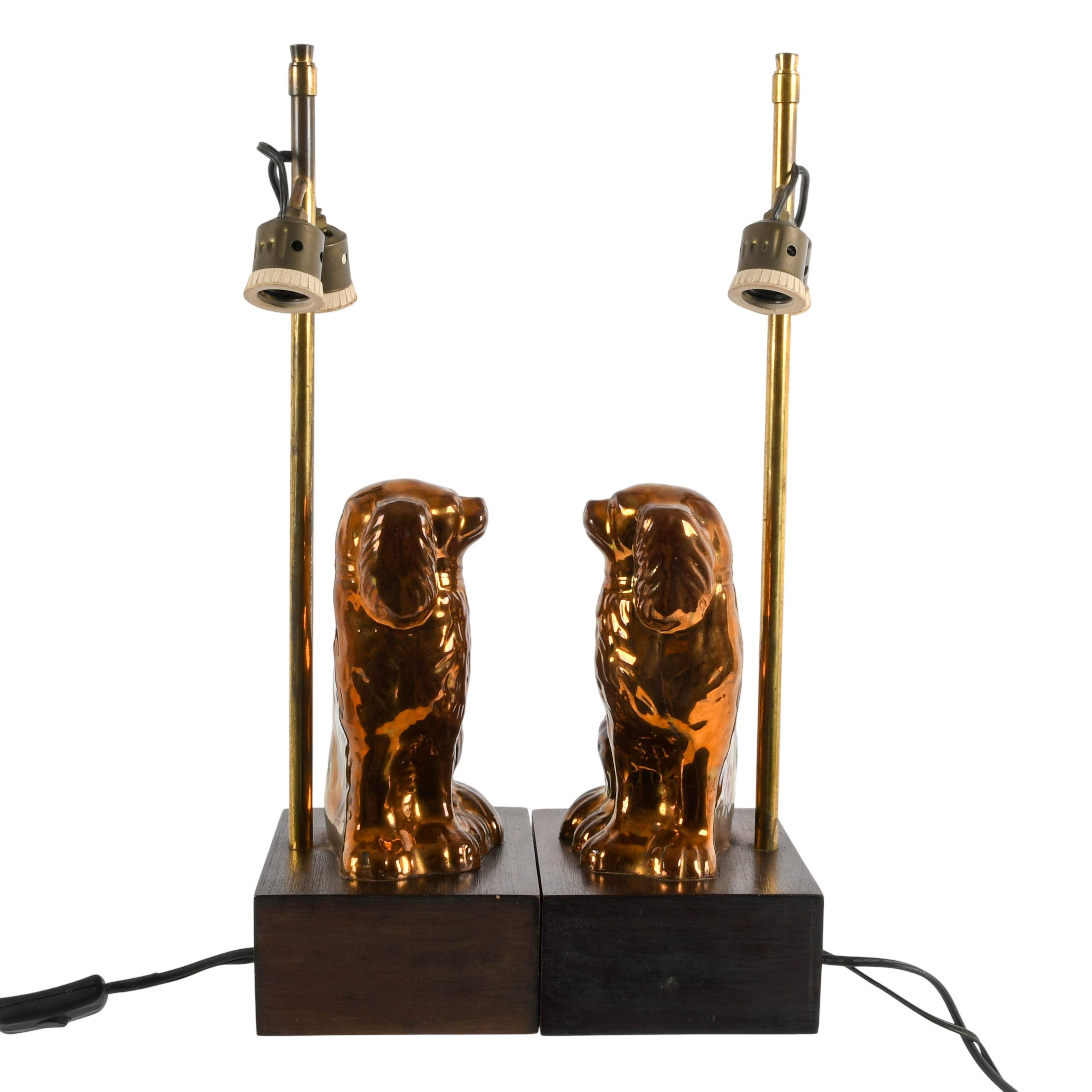 Pair of Lusterware Staffordshire Dog Mounted Table Lamps-4