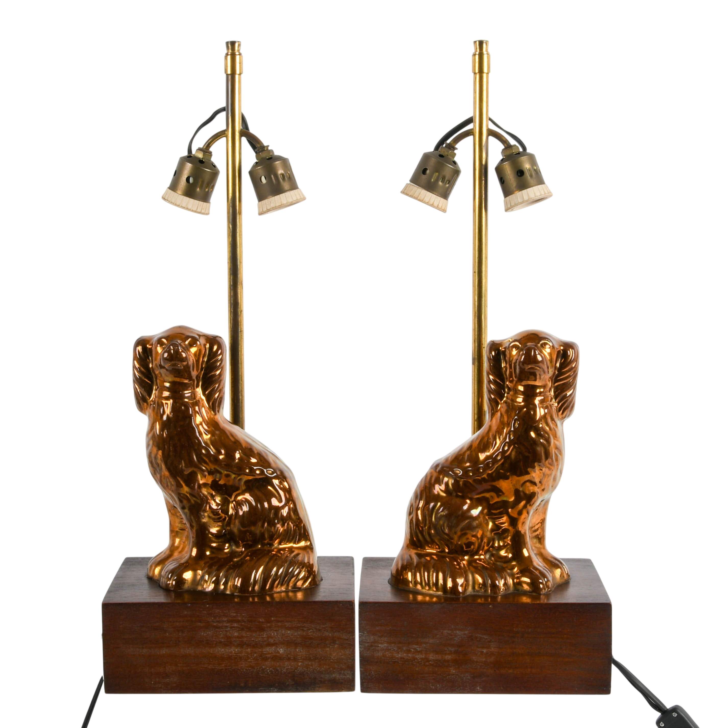 Pair of Lusterware Staffordshire Dog Mounted Table Lamps-1