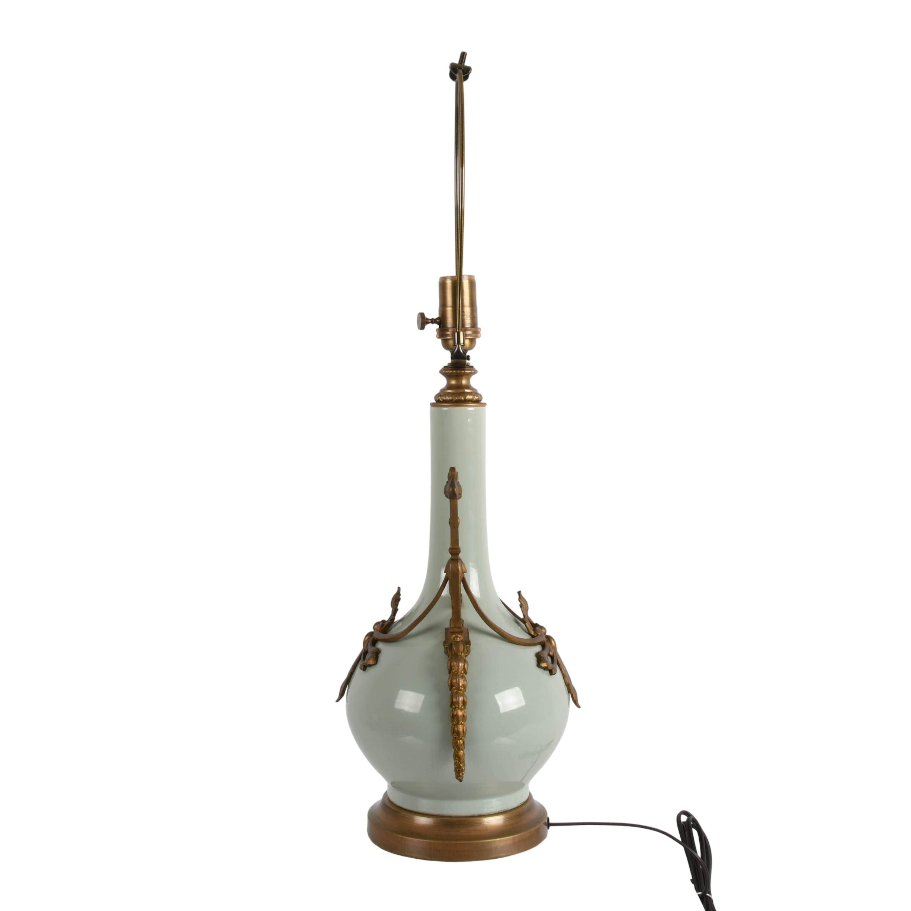 Bronze Mounted Celadon Porcelain Table Lamp-4