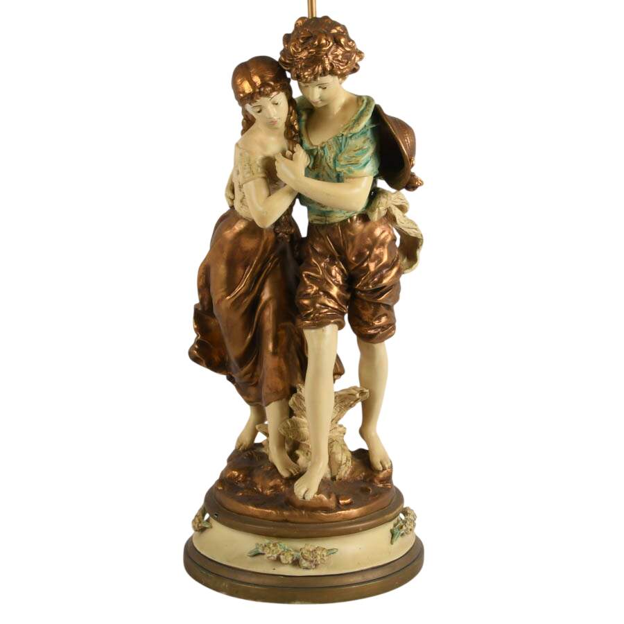 Spelter Italian Boy and Girl Table Lamp After H. Moreau-5