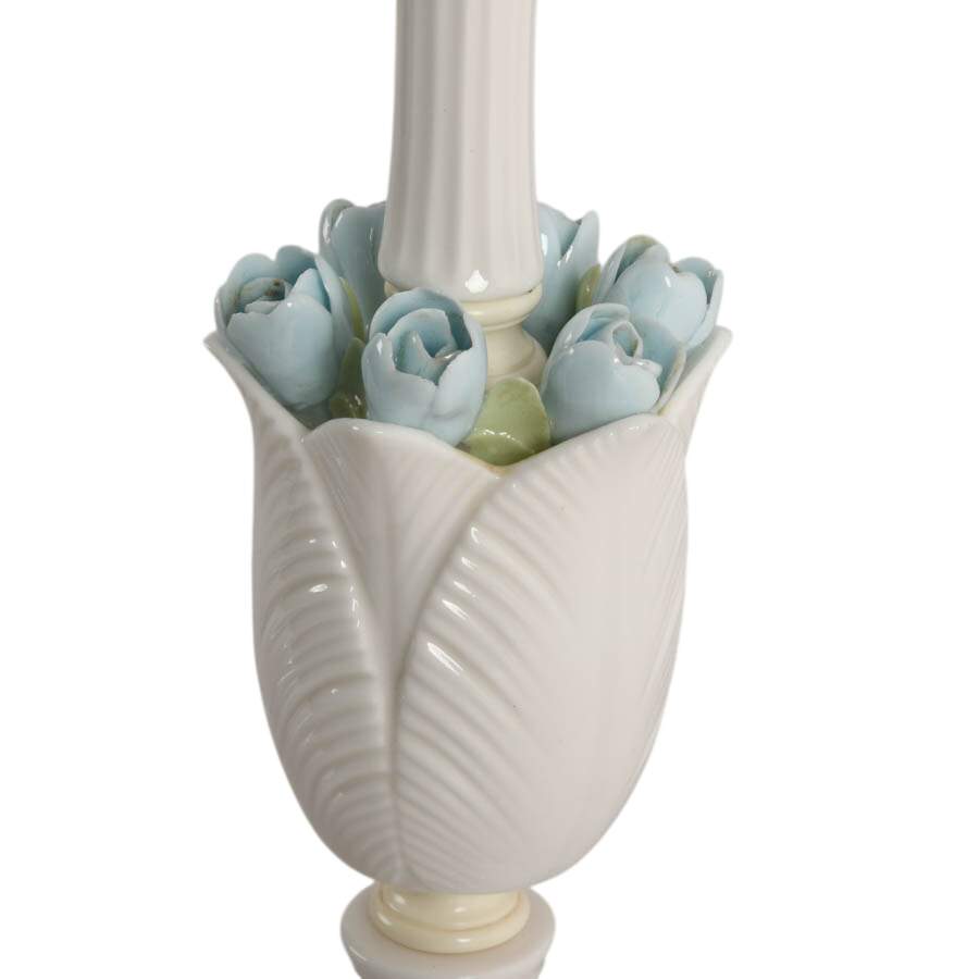 Mid-Century Capodimonte-Style Blue Rosebud Bouquet Boudoir Table Lamp-5