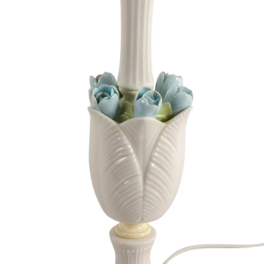 Mid-Century Capodimonte-Style Blue Rosebud Bouquet Boudoir Table Lamp-3