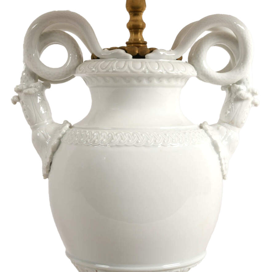 Antique Meissen Double Snake Handled Porcelain Urn Lamp-4