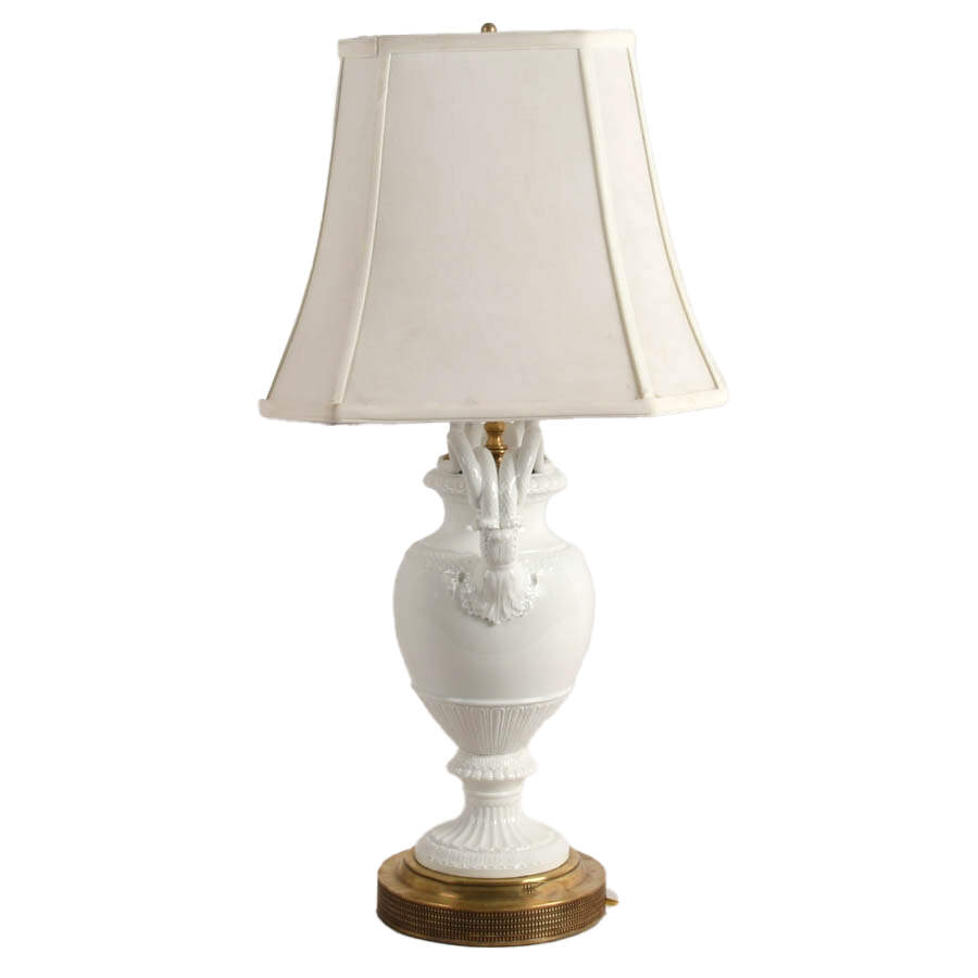 Antique Meissen Double Snake Handled Porcelain Urn Lamp-3