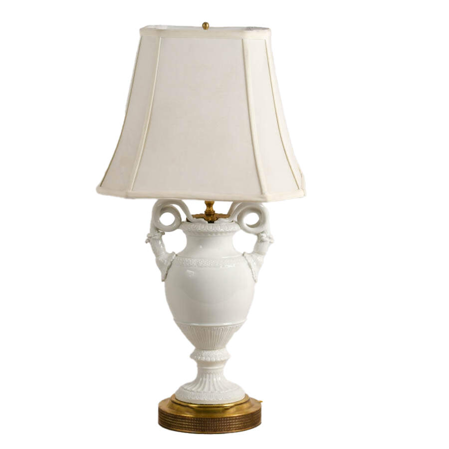 Antique Meissen Double Snake Handled Porcelain Urn Lamp-2