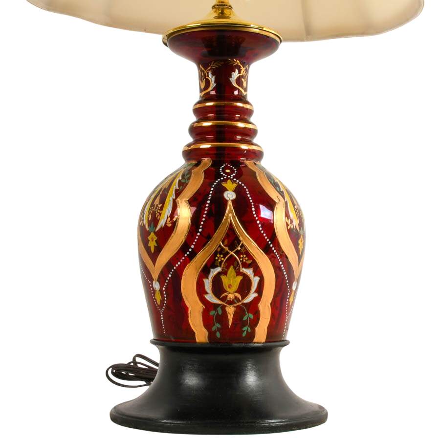 Antique Bohemian Gilt and Enameled Decanter Converted Lamp-5