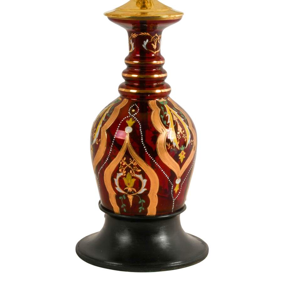 Antique Bohemian Gilt and Enameled Decanter Converted Lamp-4