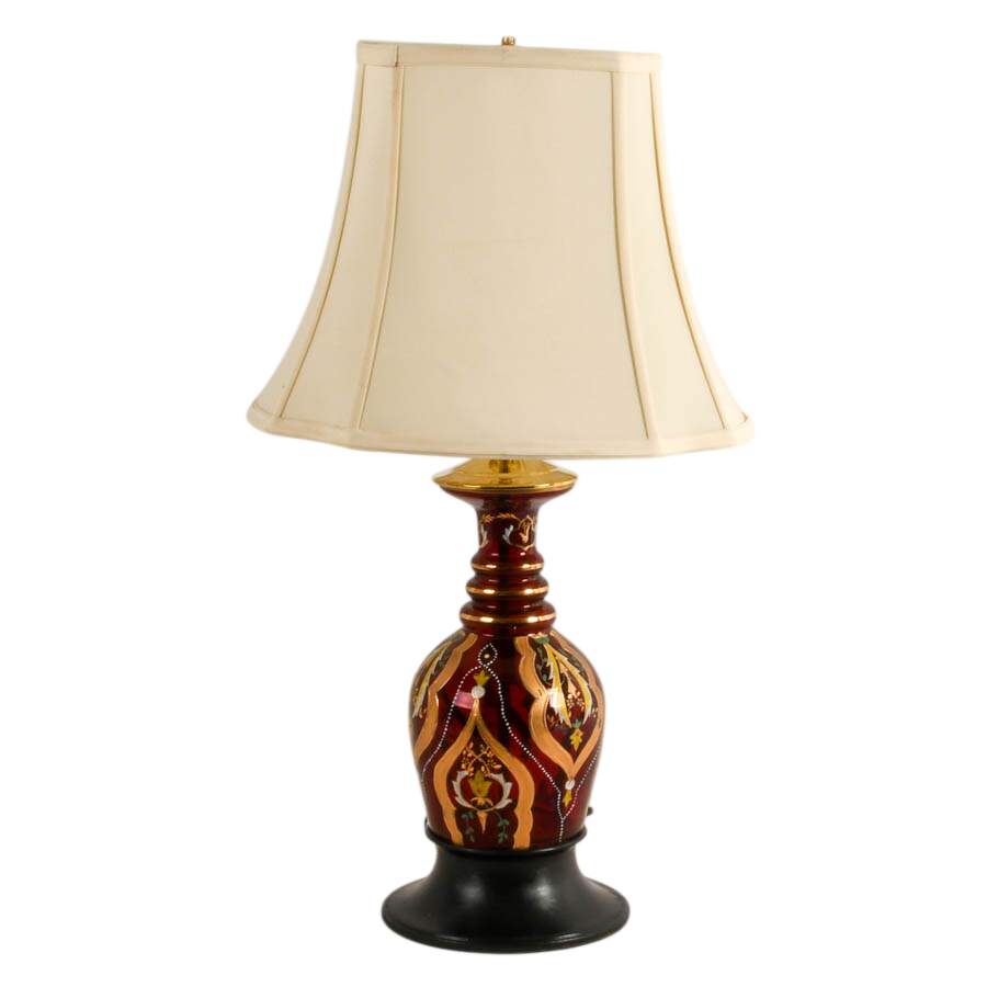 Antique Bohemian Gilt and Enameled Decanter Converted Lamp-1