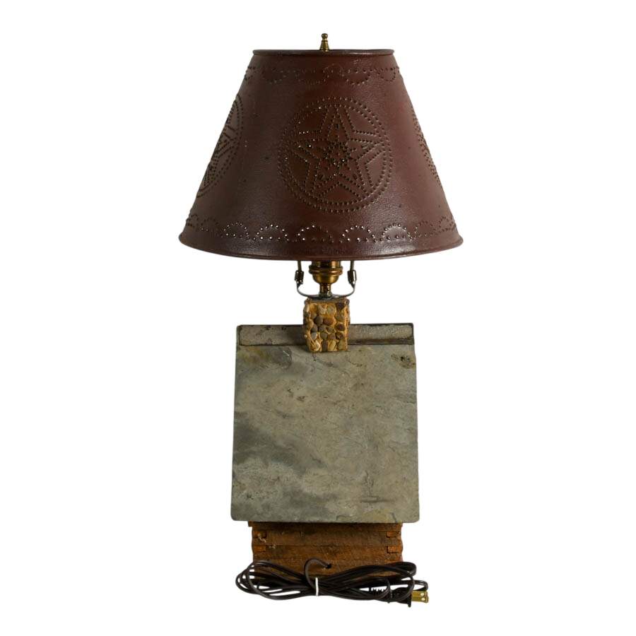 Hand-Crafted Folk Art Cabin Table Lamp with Pierced Metal Shade-6