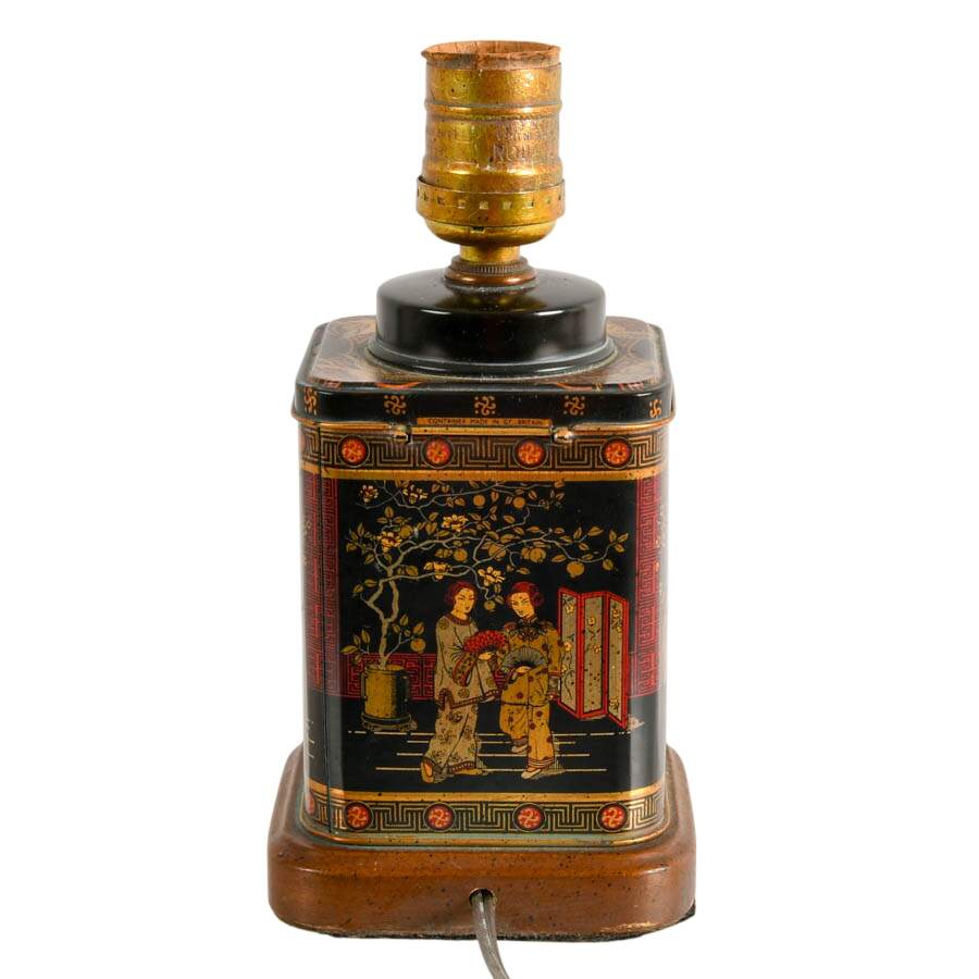 Mid-Century Frederick Cooper-Style Chinoiserie Tea Tin Lamp-4