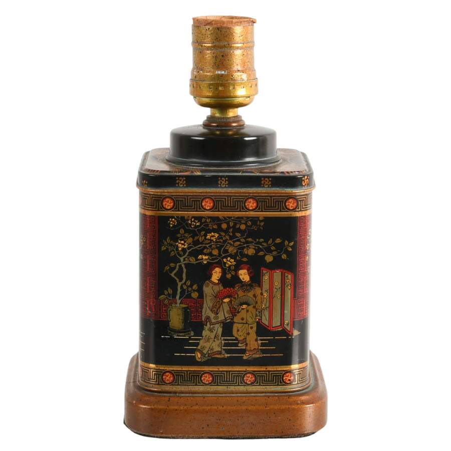 Mid-Century Frederick Cooper-Style Chinoiserie Tea Tin Lamp-1