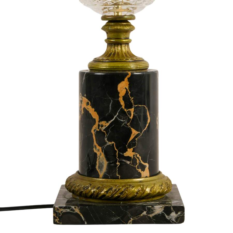 Hollywood Regency-Style Cut Glass Table Lamp with Black Marble Base-6