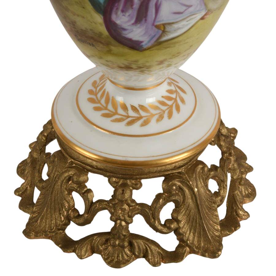Sèvres-Style Limoges Porcelain Hand-Painted Converted Vase Table Lamp-5