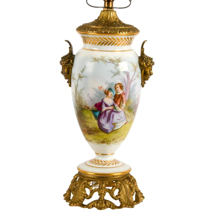 Sèvres-Style Limoges Porcelain Hand-Painted Converted Vase Table Lamp-4