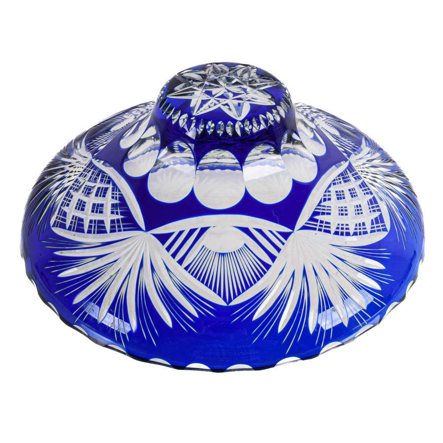 Bohemian Czech Cobalt Cut to Clear Crystal Center Bowl-5
