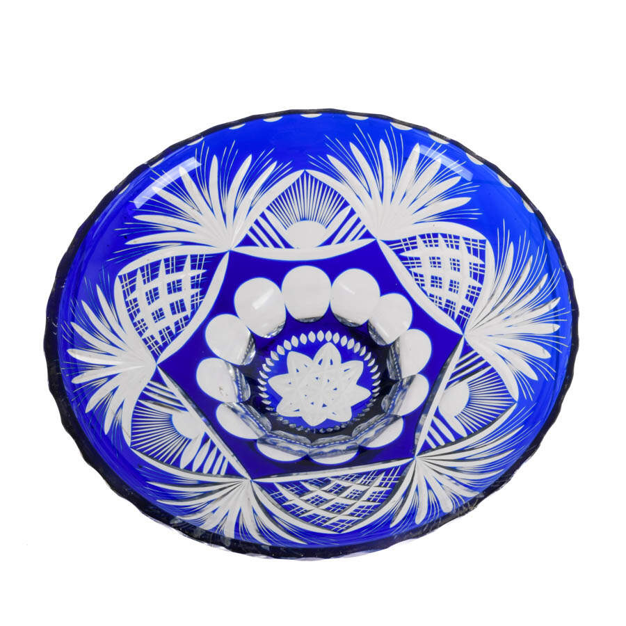 Bohemian Czech Cobalt Cut to Clear Crystal Center Bowl-2