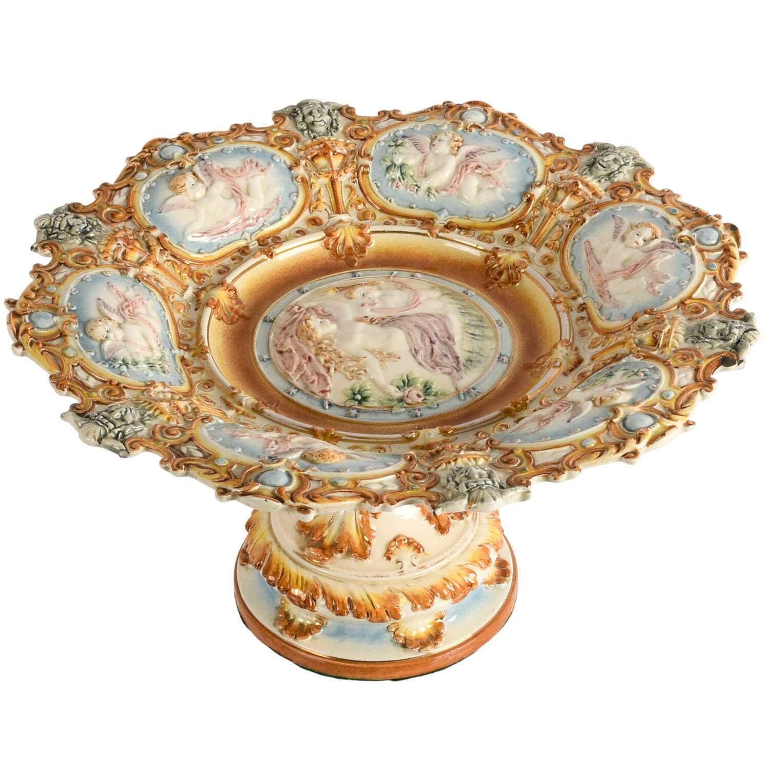 Antique Capodimonte Cherub Decorated Compote Centerpiece and Music Box-7