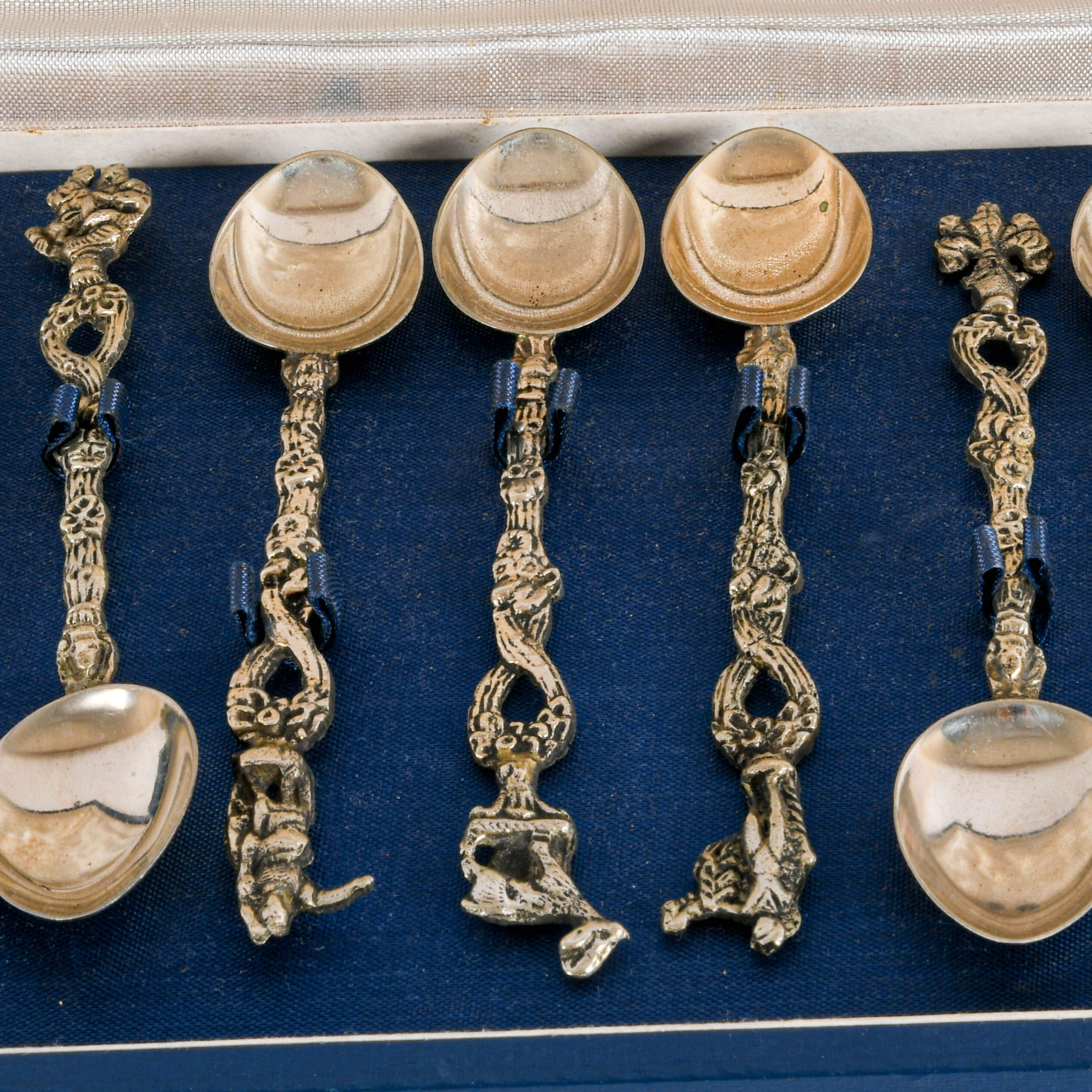 Set of Twelve Art Nouveau Figural Silver Plate Demitasse Spoons-3