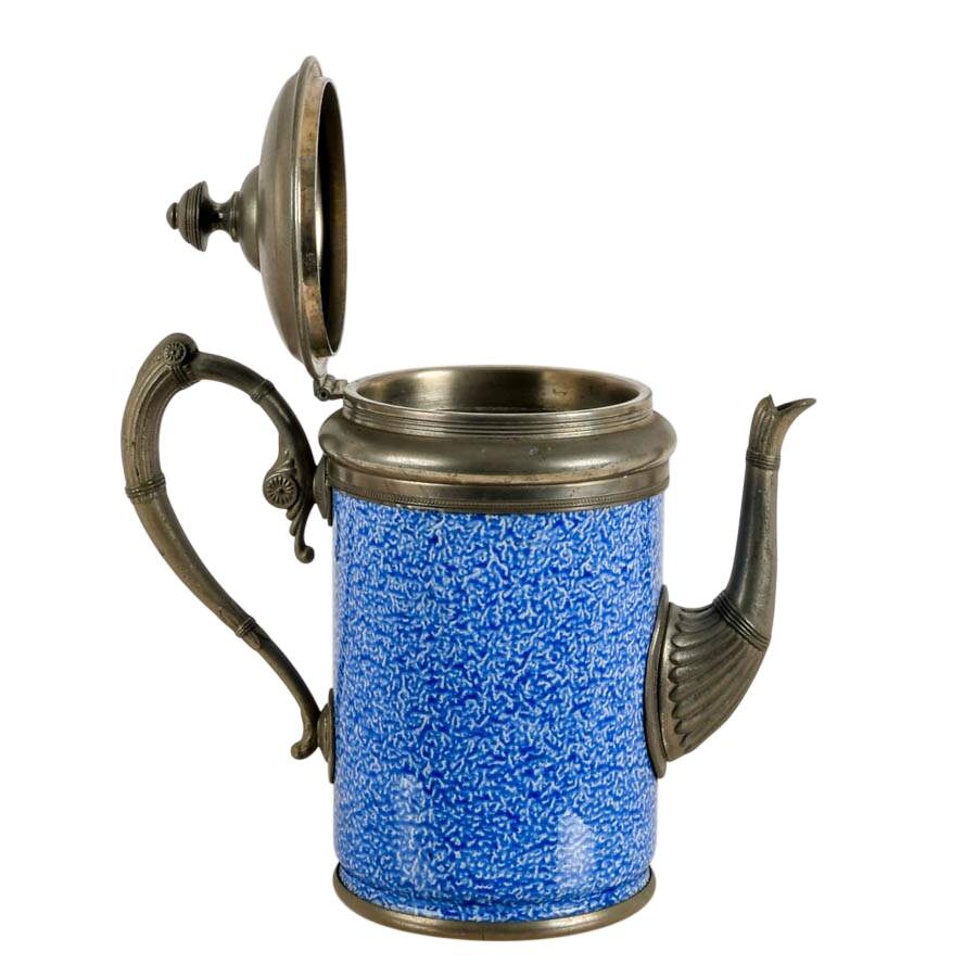 Blue and White Enameled Graniteware and Pewter Coffee Pot-5