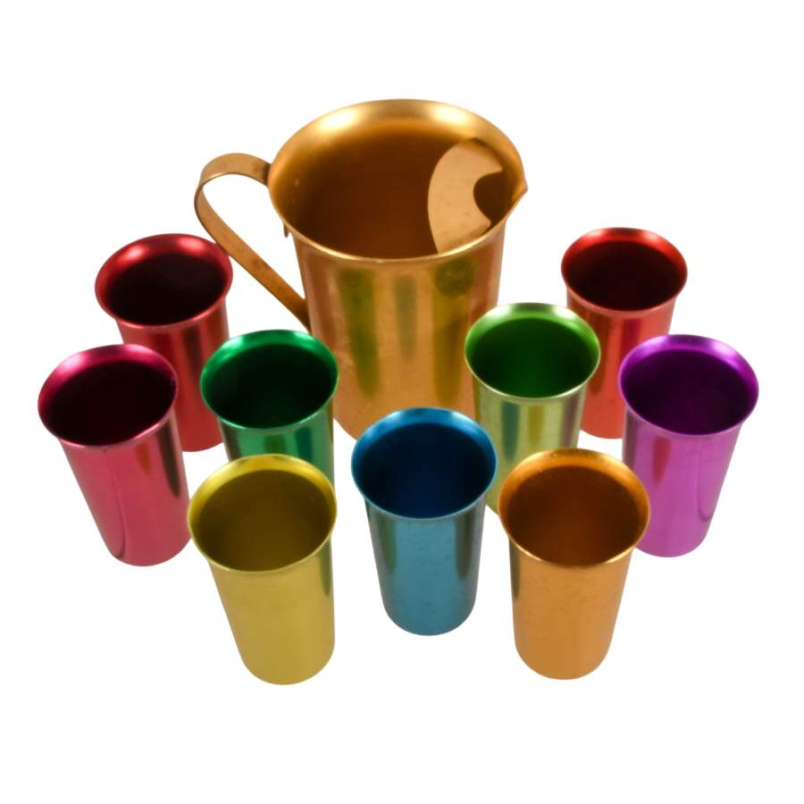 Ten-Piece Mid-Century Modern Aluminum Color Craft Pitcher and Cup Set-2