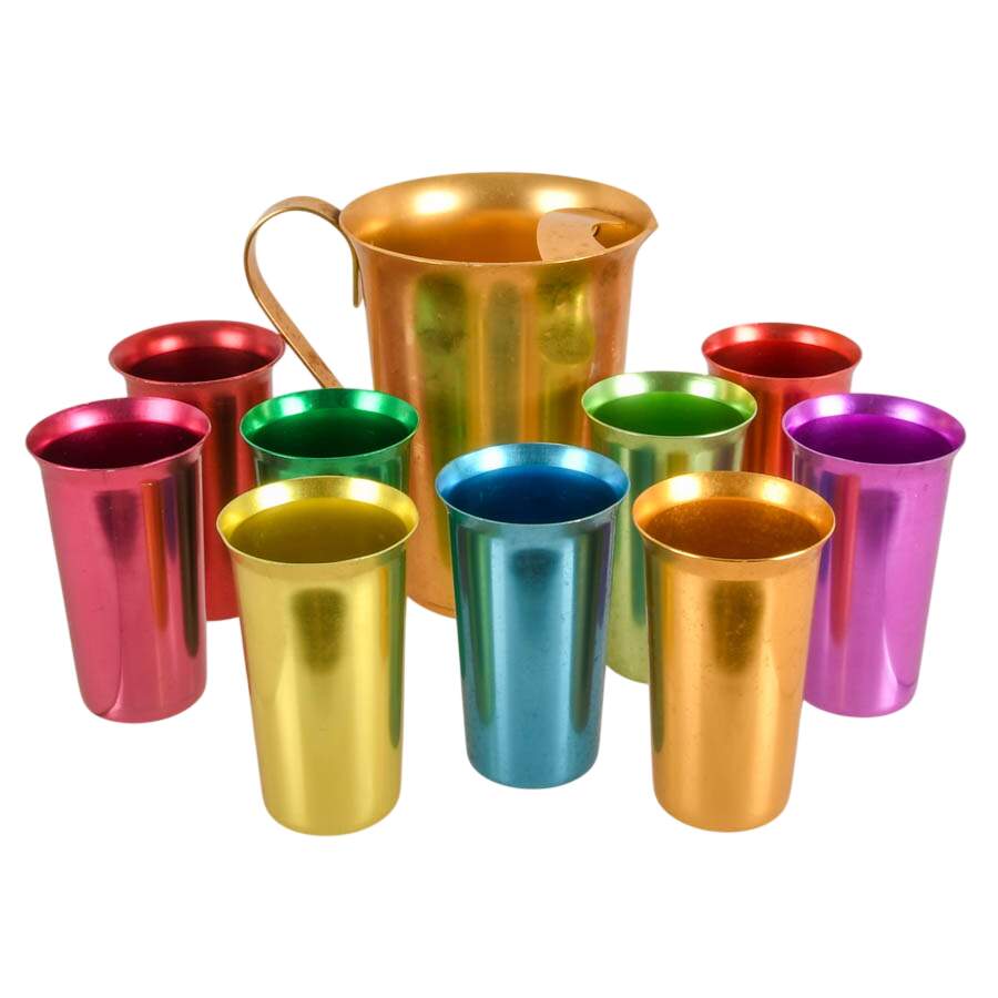 Ten-Piece Mid-Century Modern Aluminum Color Craft Pitcher and Cup Set-1