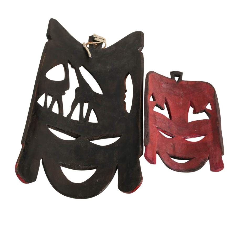 Pair of Hand-Carved Maasai Wooden Masks-7