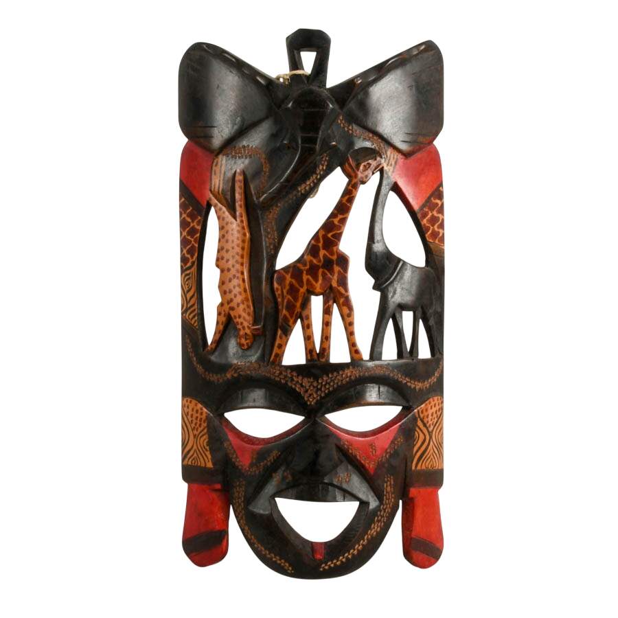 Pair of Hand-Carved Maasai Wooden Masks-4