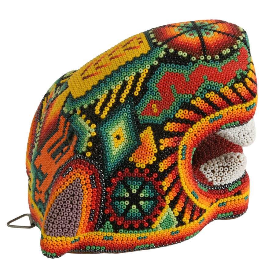 Hand-Made Huichol Beaded Mexican Folk-Art Jaguar Head-6