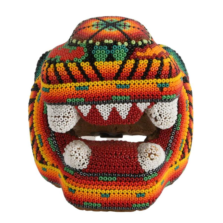 Hand-Made Huichol Beaded Mexican Folk-Art Jaguar Head-2