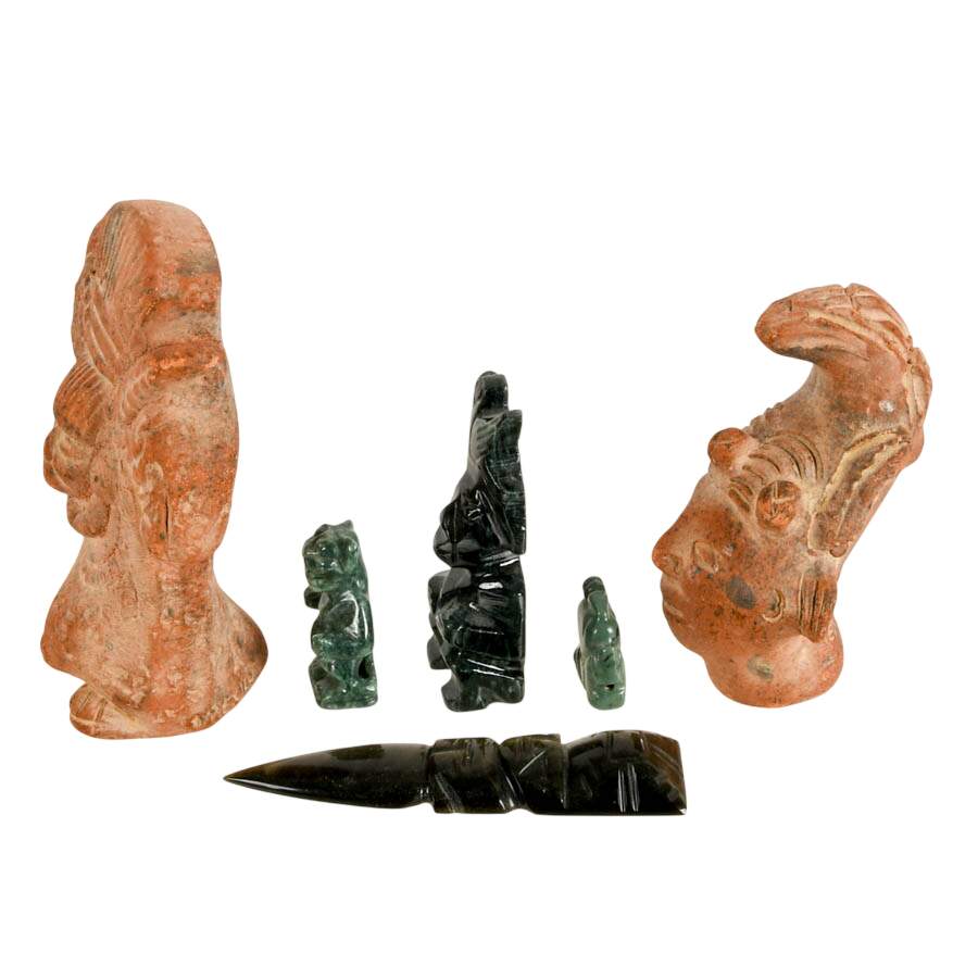Collection of Six Mayan Terracotta and Stone Figures-2