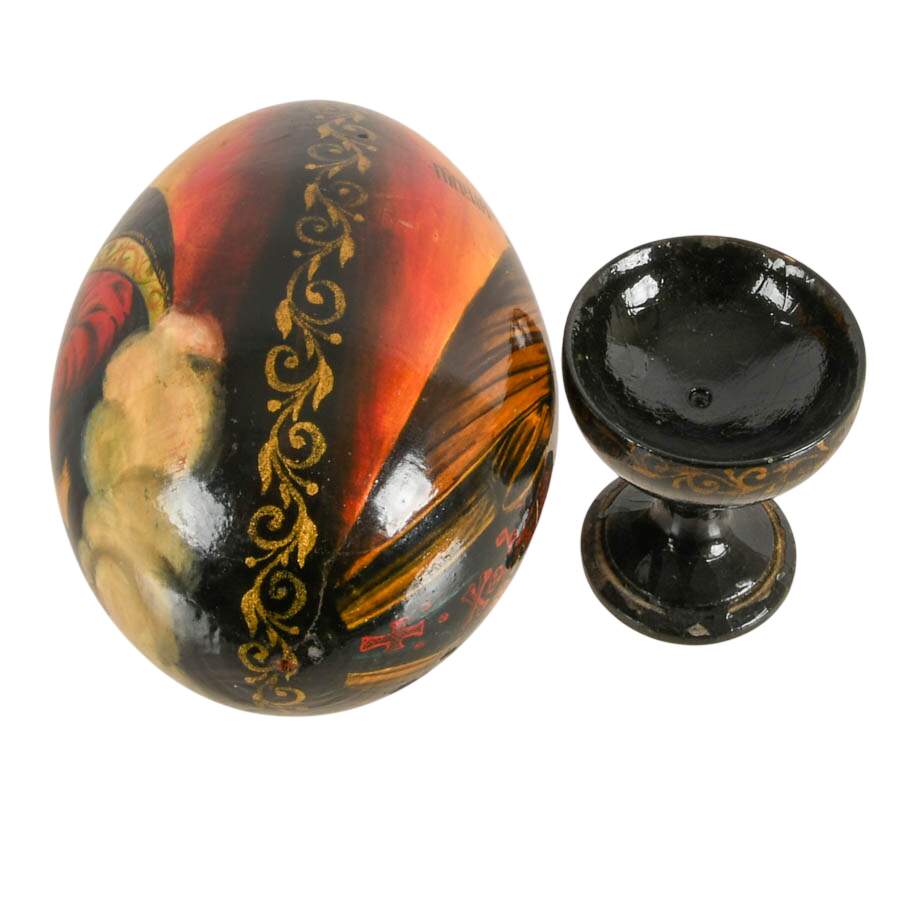 Hand-Painted Signed Russian Orthodox Theotokos and St. Sergius Egg-7