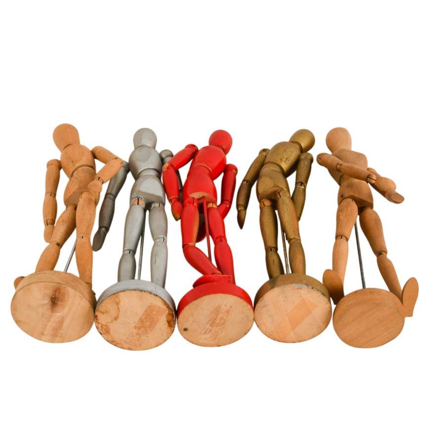 Set of Five Vintage Wooden Art Manikin Figures-4