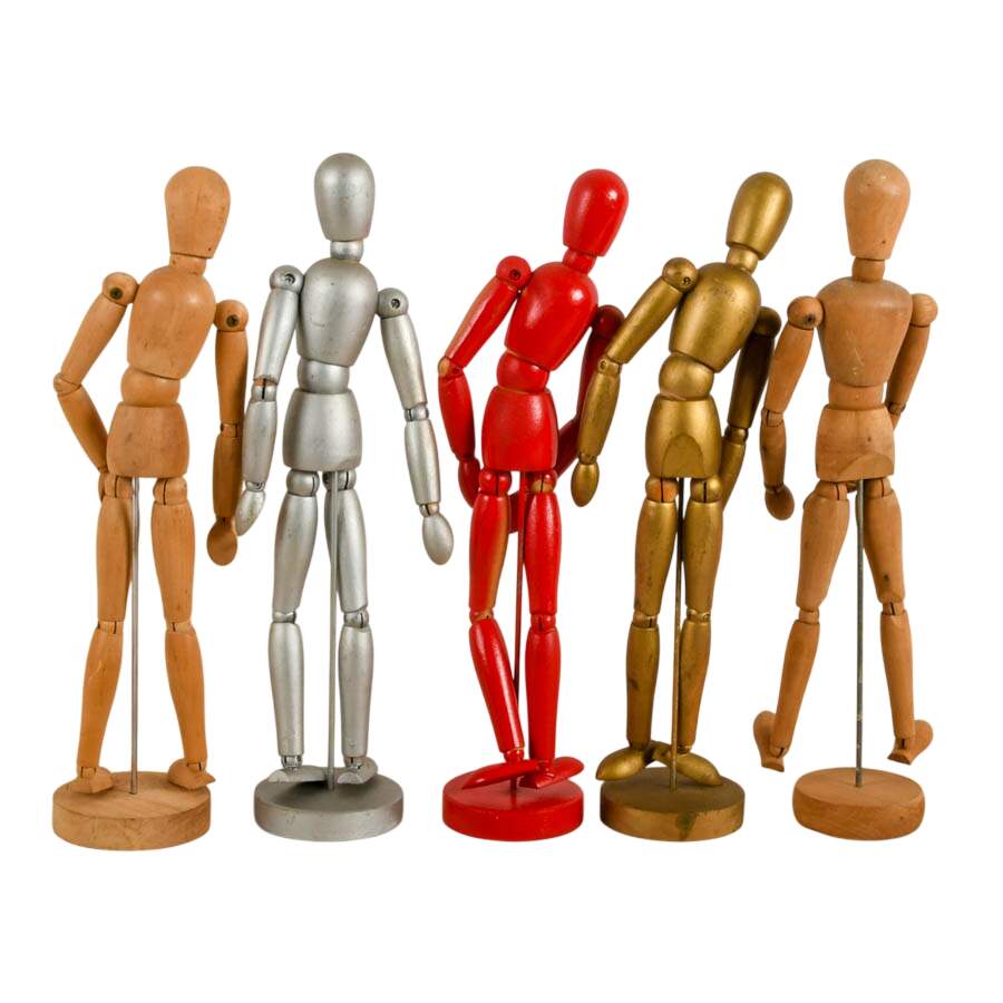 Set of Five Vintage Wooden Art Manikin Figures-3
