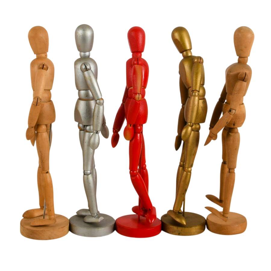 Set of Five Vintage Wooden Art Manikin Figures-2