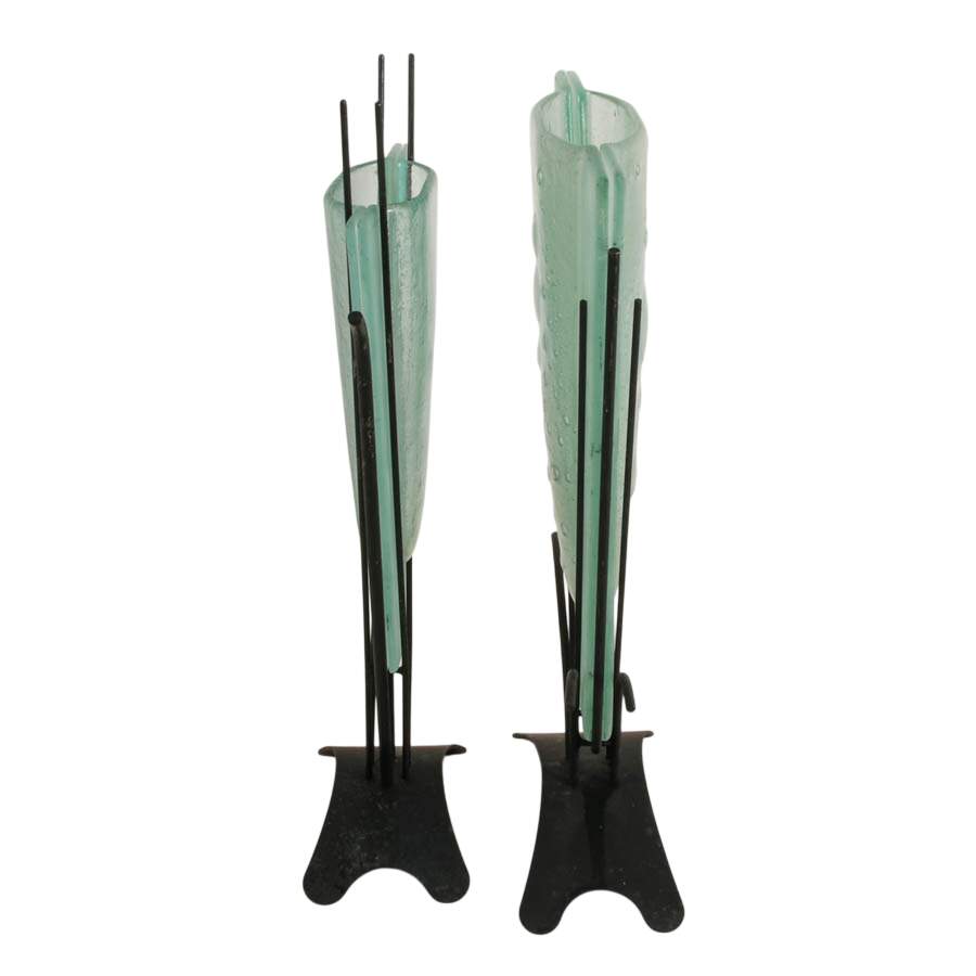 Pair of Post-Modern Style Glass Display Vases-3