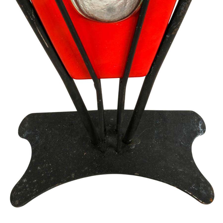 Postmodern Red Glass and Metal Pedestal Vase-4