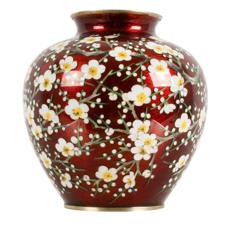 Ando Cloisonné Floral Pigeon Blood Ginbari Enamel Vase-3