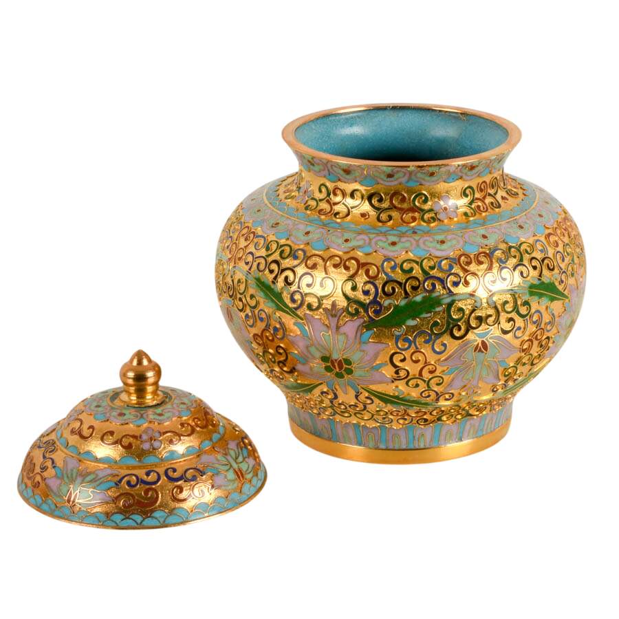 Ornate Scroll Pattern Chinese Champlevé Ginger Jar-4