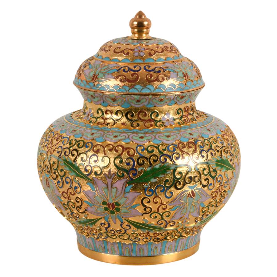 Ornate Scroll Pattern Chinese Champlevé Ginger Jar-1