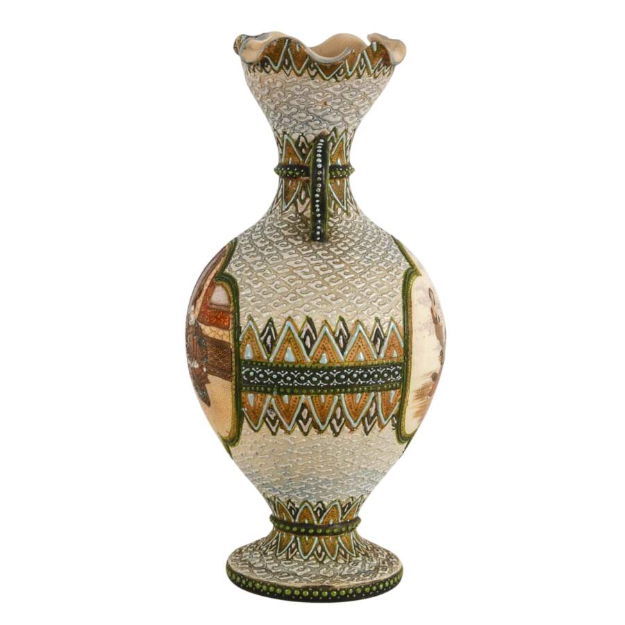 Antique Japanese Satsuma Moriage Scenic Porcelain Vase-5