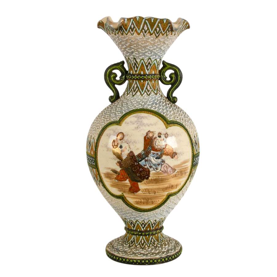 Antique Japanese Satsuma Moriage Scenic Porcelain Vase-1
