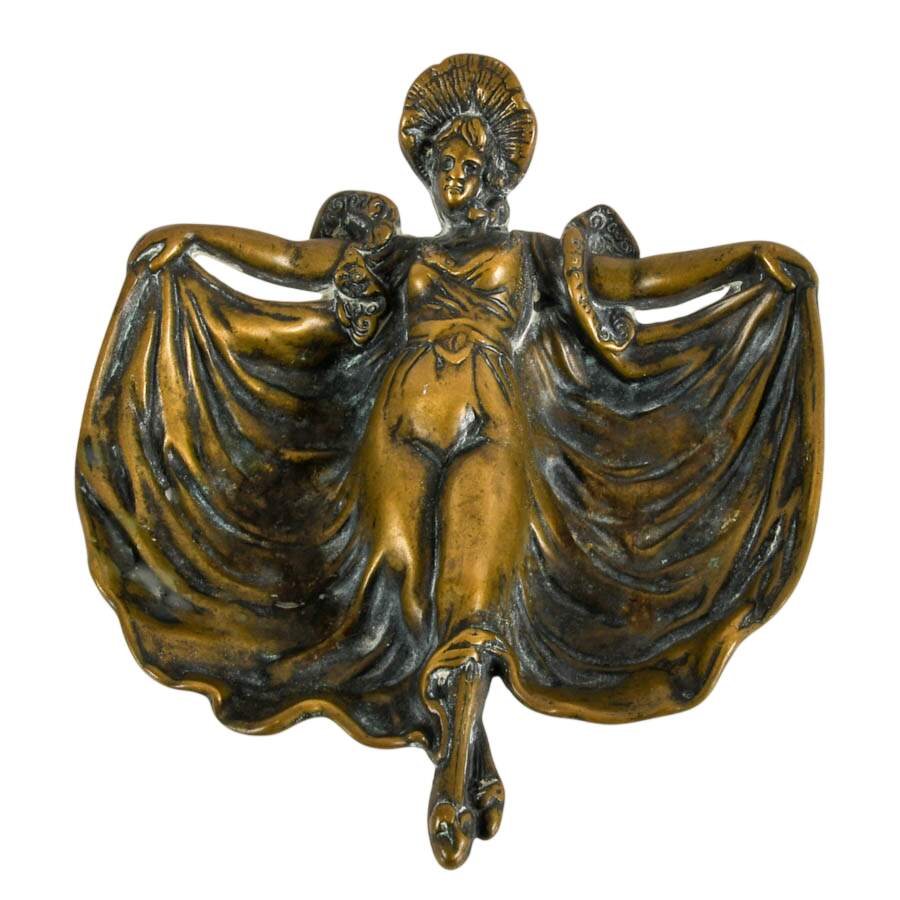 Antique Art Nouveau Loïe Fuller Ballerina Serpentine Dance Pose Bronze Tray-1
