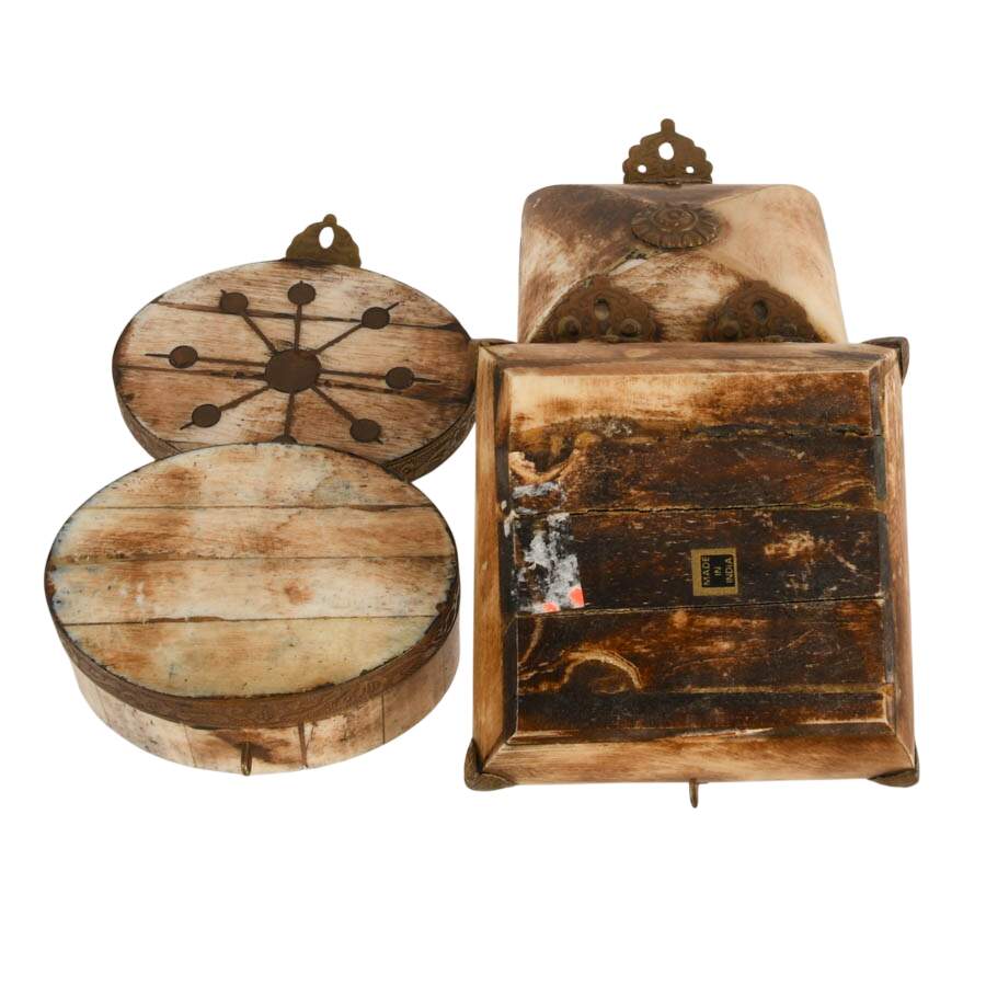 Pair of Indian Bone and Brass Small Jewelry Boxes-7