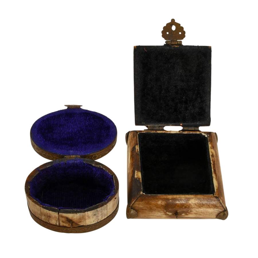 Pair of Indian Bone and Brass Small Jewelry Boxes-5