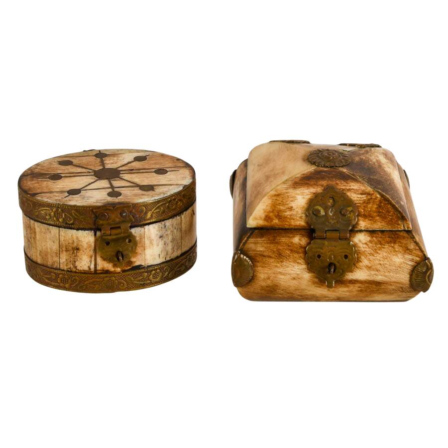 Pair of Indian Bone and Brass Small Jewelry Boxes-1