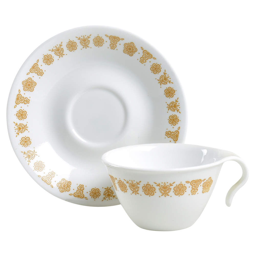 Butterfly Gold (Corelle) Flat Cup & Saucer Set by Corning Corelle